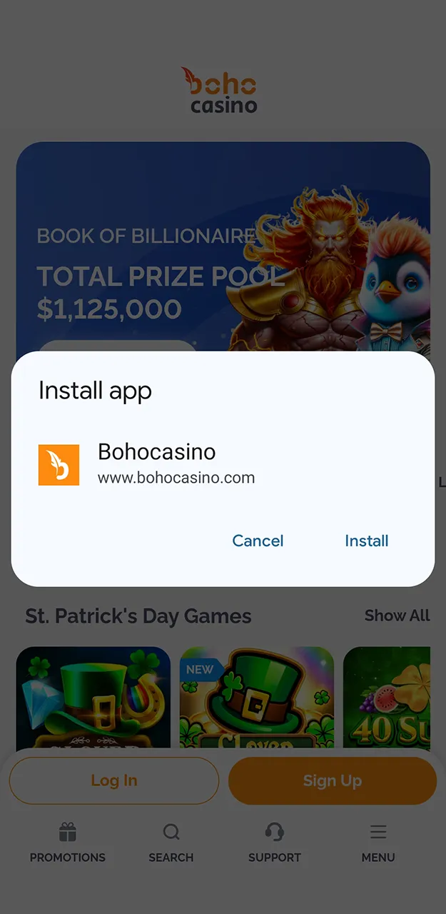 Launch the Boho Casino app installer and wait for it to finish.