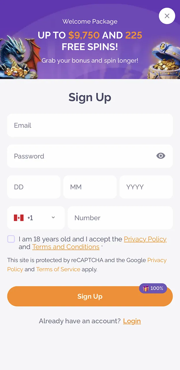 Please take a look at the registration form on the Boho Casino website.