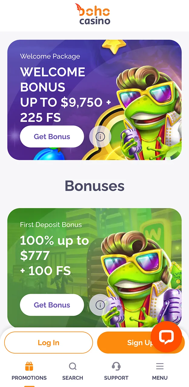 Bonuses in the Boho Casino app.
