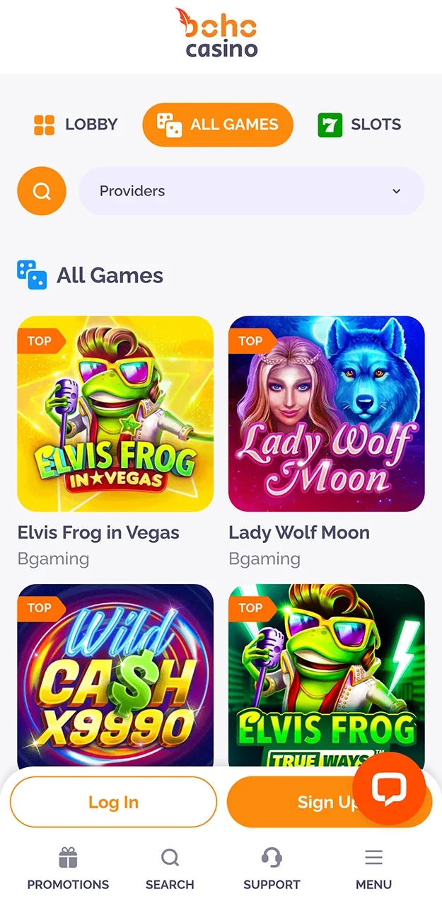 Popular slots at Boho Casino.