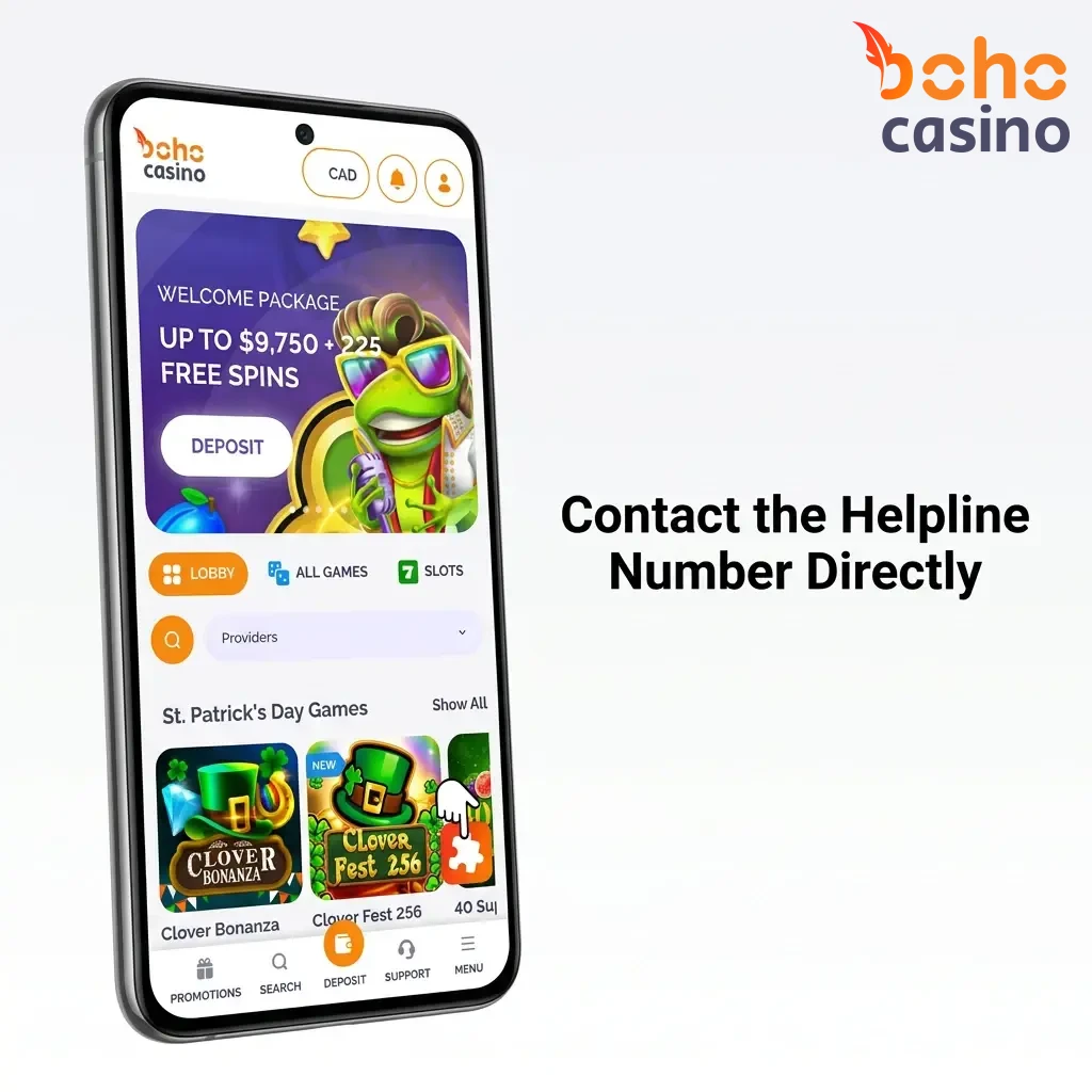 Customer calling Boho Casino helpline for real-time phone support with account or payment questions