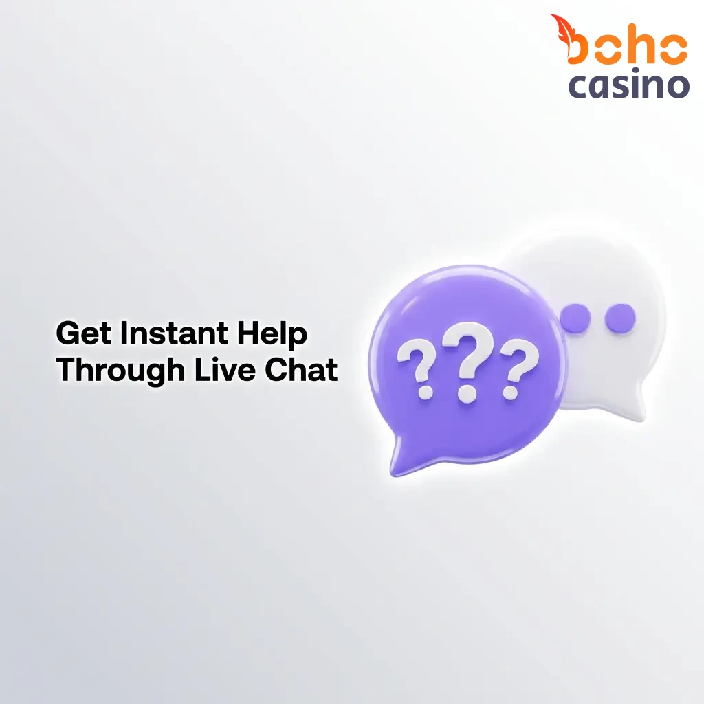 Boho Casino live chat support icon on website with 24/7 instant agent connection within one minute