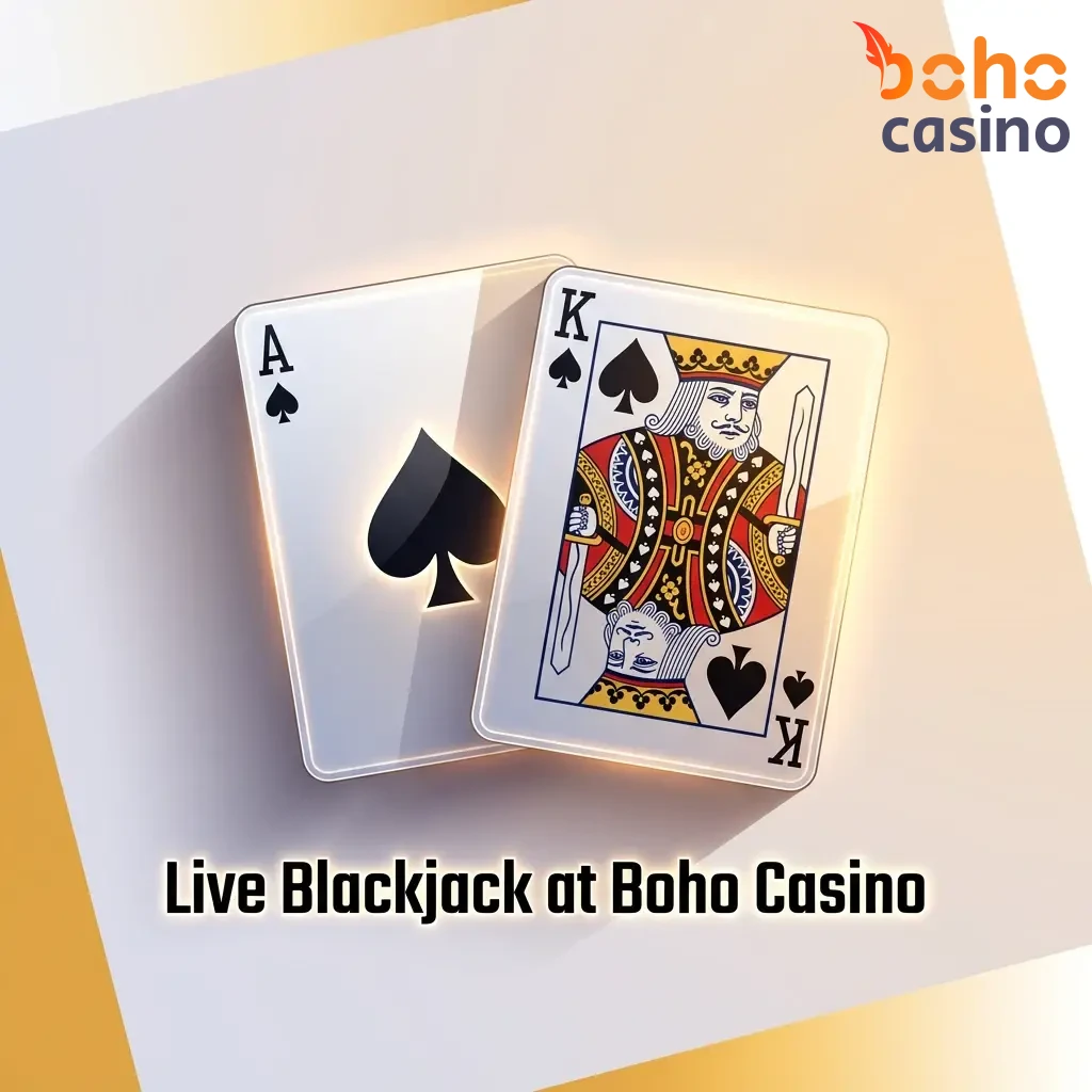 Live blackjack table at Boho Casino with a real dealer, cards, and chips in an immersive online casino setting.