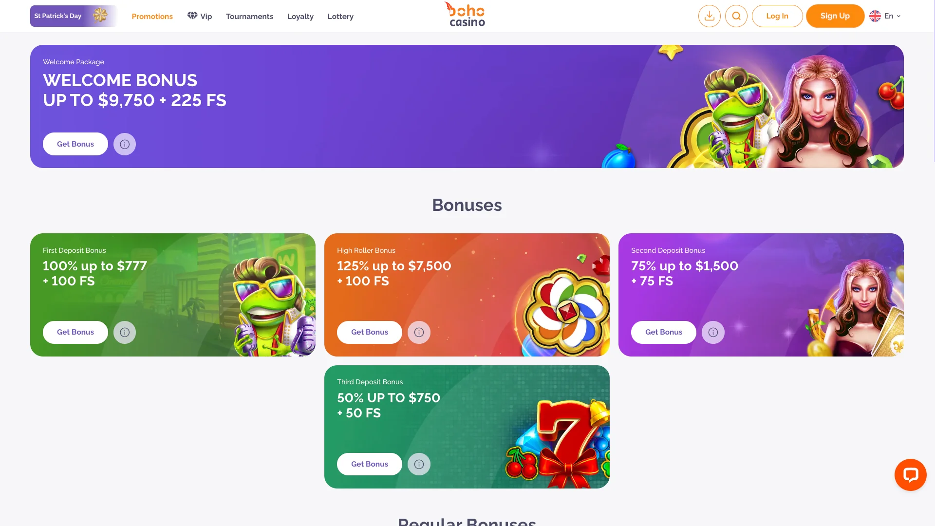 Bonuses and promotions available on the Boho Casino website.