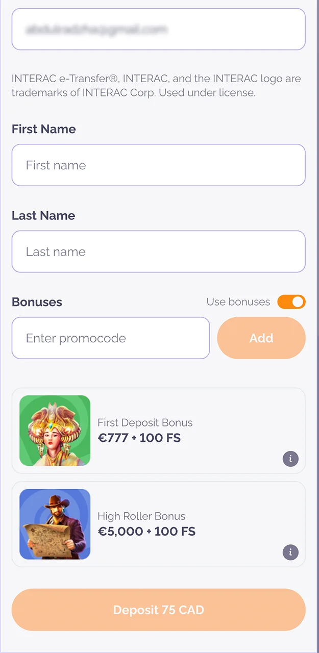 Choose a bonus and complete your deposit at Boho Casino.