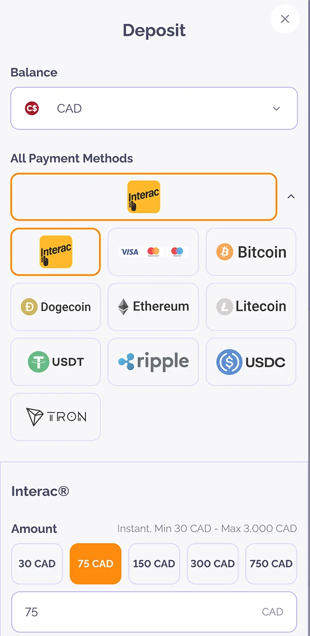 Select Bitcoin as your payment method when depositing at Boho Casino.