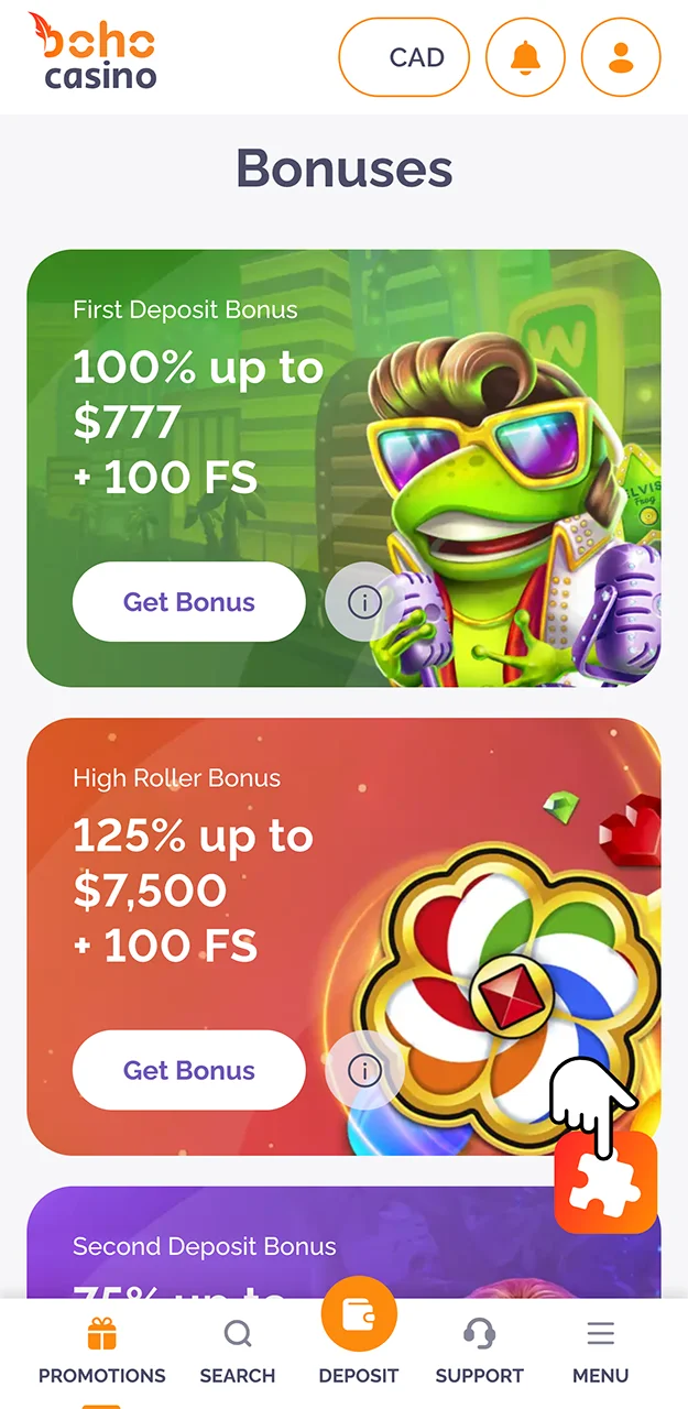 Claim your welcome bonus to help you gain experience playing the slots at Boho Casino.